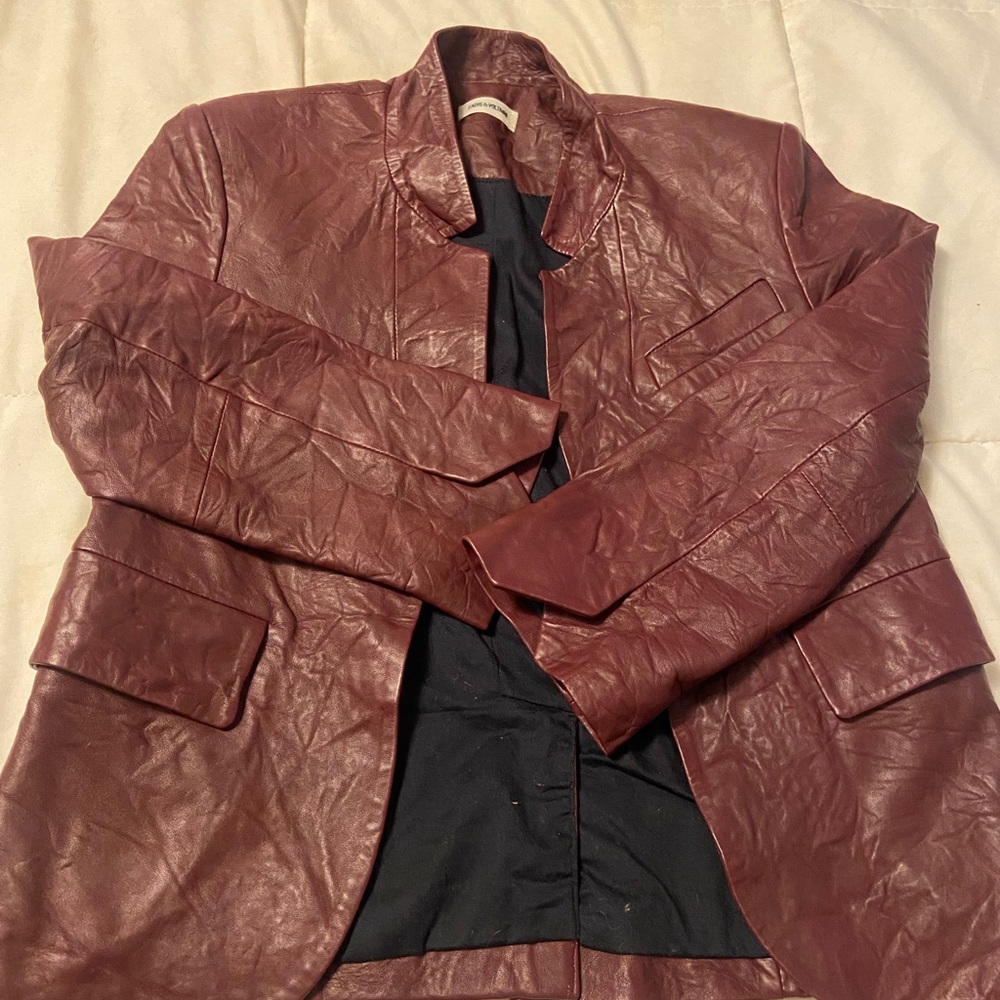 Zadig & Voltaire Red Verys Crinkled Leather Jacket New 34 XS-S